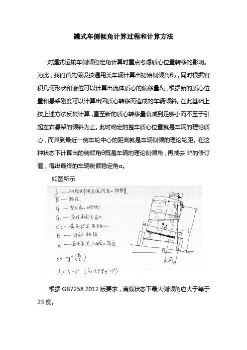 罐式车侧倾角计算过程和计算方法