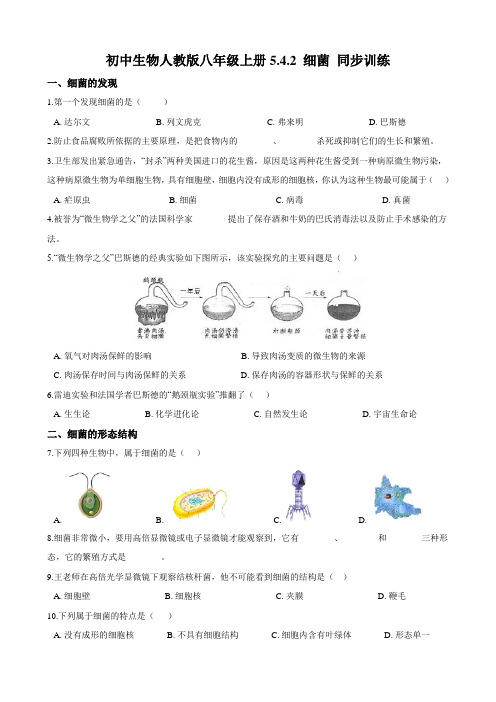 初中生物人教版八年级上册5.4.2 细菌 同步训练(解析版)