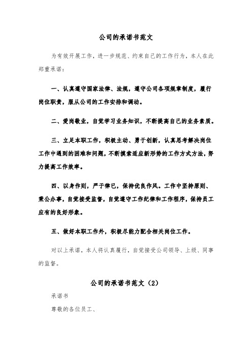 公司的承诺书范文（2篇）