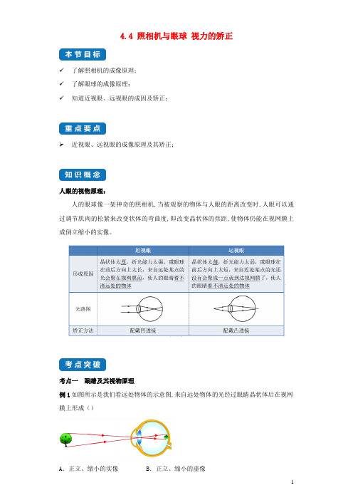 八年级物理上册4.4照相机与眼球视力的矫正考点突破与同步练习含解析新版苏科版