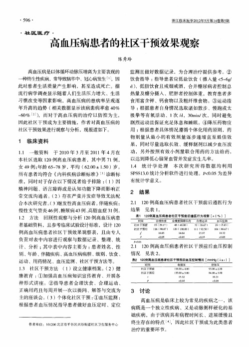 高血压病患者的社区干预效果观察