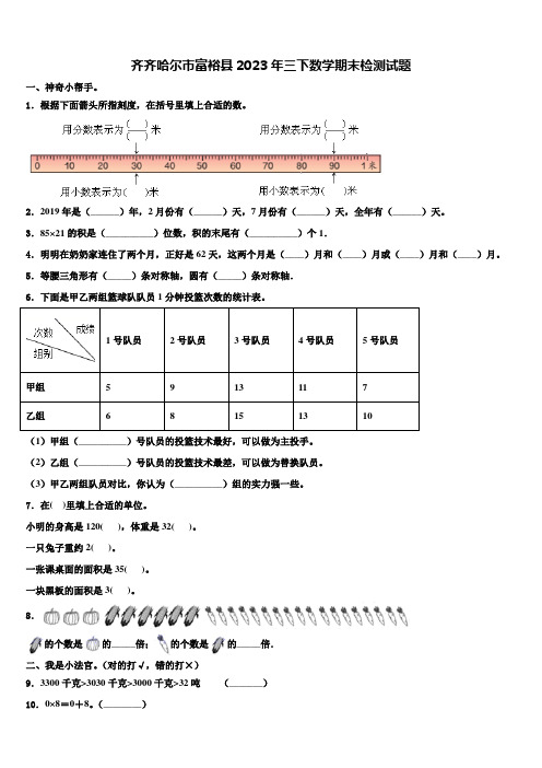 齐齐哈尔市富裕县2023年三下数学期末检测试题含解析