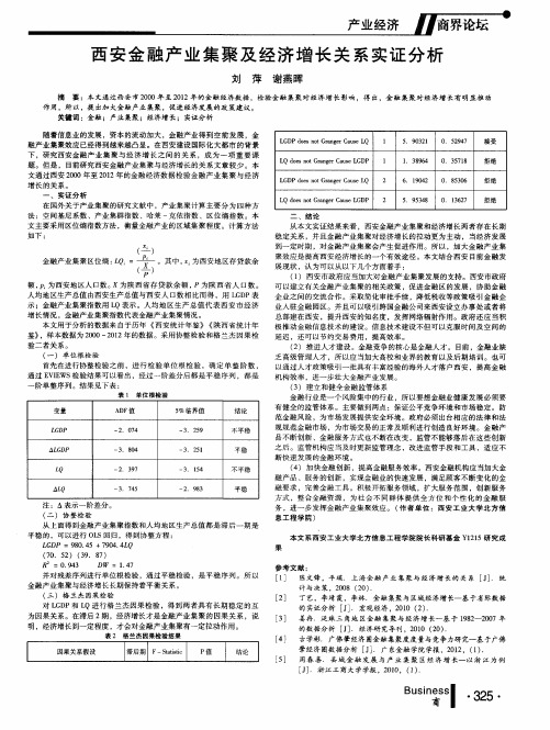 西安金融产业集聚及经济增长关系实证分析