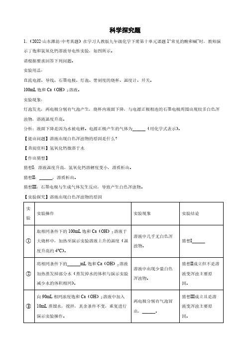 2022年中考化学真题汇编：科学探究题附真题答案