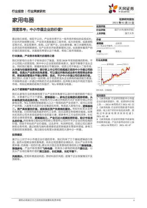 家用电器-深度思考：中小市值企业的价值？