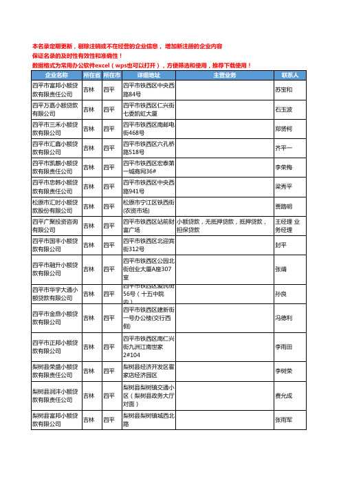 2020新版吉林省四平小额贷款工商企业公司名录名单黄页联系方式大全37家