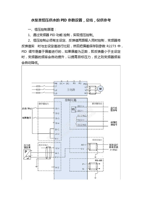 水泵类恒压供水的PID参数设置，总结，仅供参考