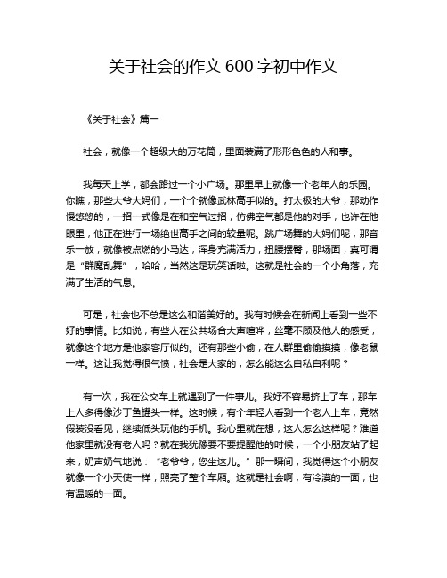 关于社会的作文600字初中作文