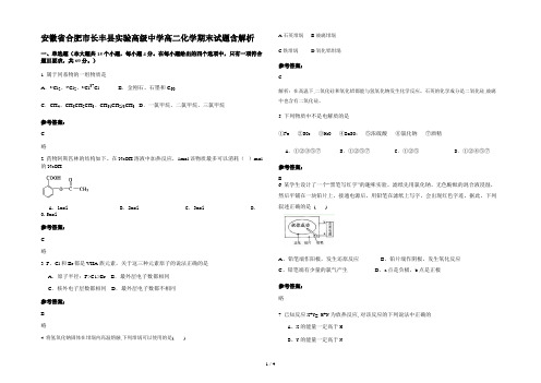 安徽省合肥市长丰县实验高级中学高二化学期末试题含解析