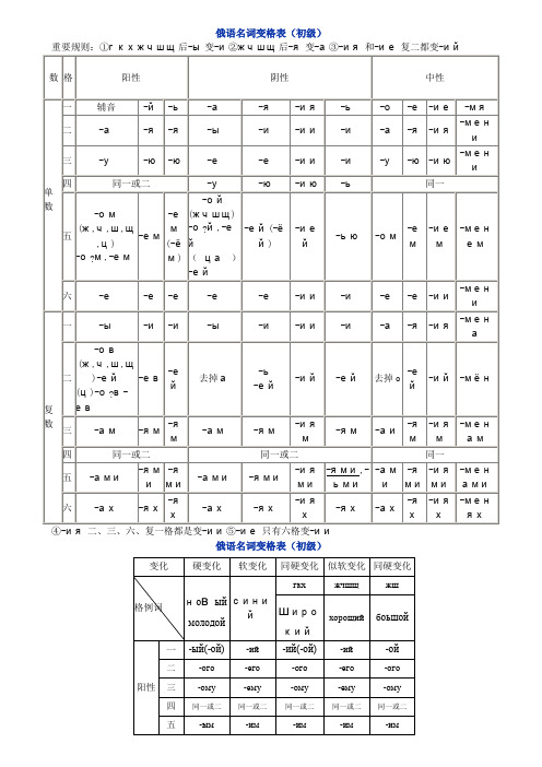 俄语名词 形容词 代词变格表