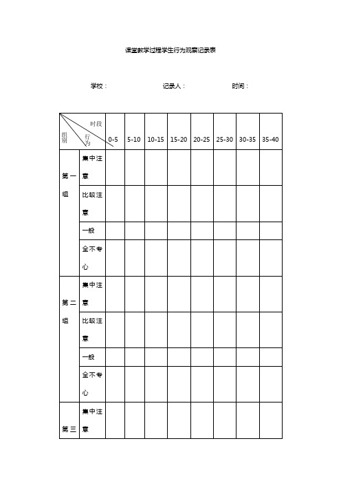 课堂教学过程学生行为观察记录表