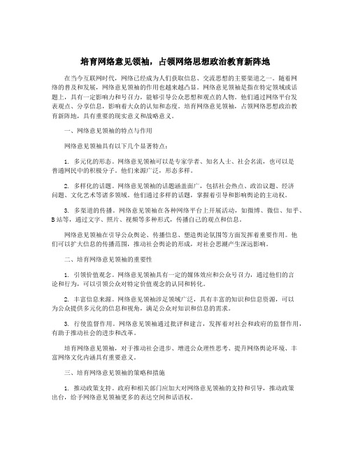 培育网络意见领袖,占领网络思想政治教育新阵地