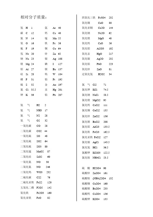 常用相对分子质量