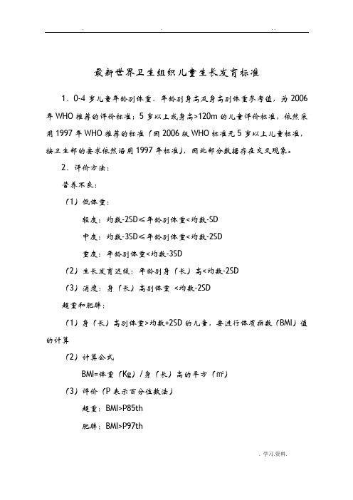 世界卫生组织0-6岁儿童生长发育实用标准