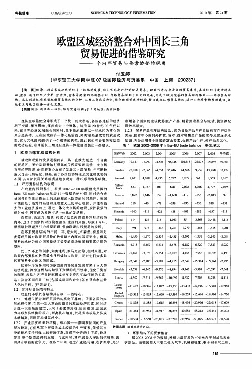 欧盟区域经济整合对中国长三角贸易促进的借鉴研究——一个内部贸易与要素协整的视角