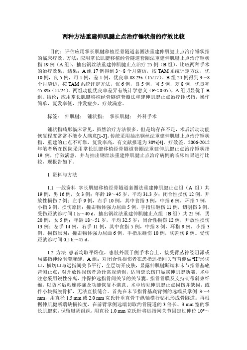 两种方法重建伸肌腱止点治疗锤状指的疗效比较