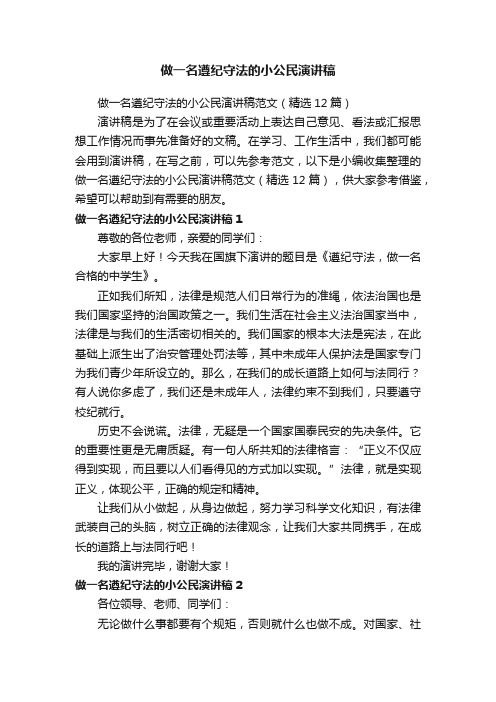 做一名遵纪守法的小公民演讲稿范文（精选12篇）