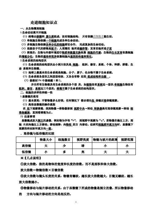 高中生物必修一1-3章知识点总结和归纳