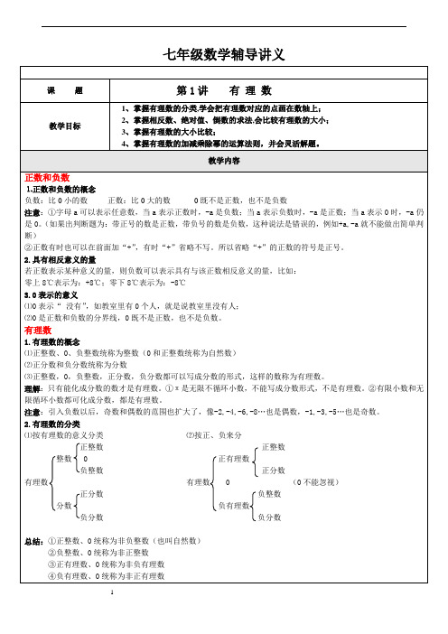 初中七年级数学辅导讲义：《有理数》知识点总结及经典题型精讲