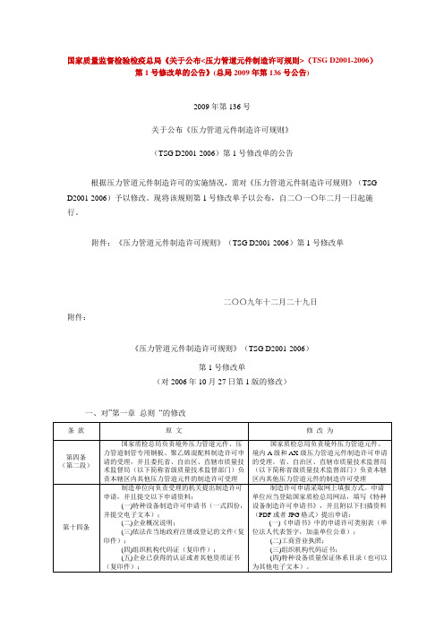 TSG D2001-2006压力管道元件制造许可规则(第1号修改单)