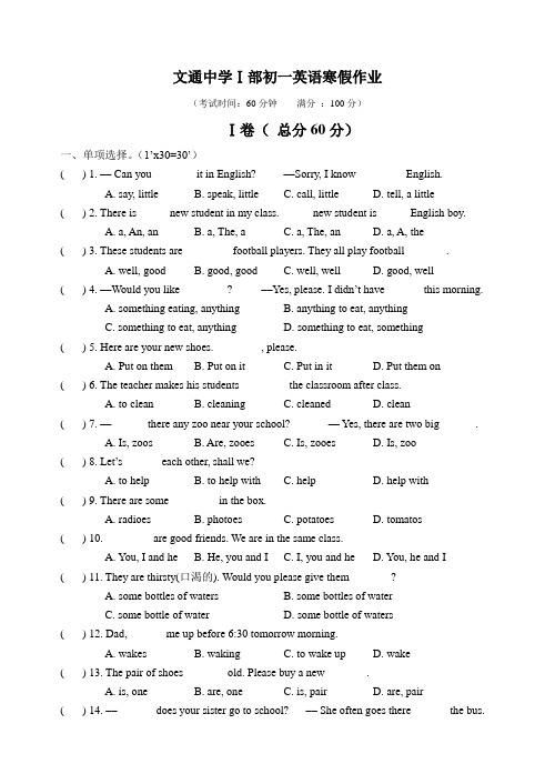 新课标七年级英语寒假作业成绩提升精华版 (3)