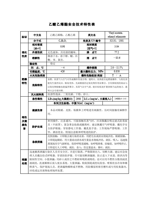 乙酸乙烯酯安全技术特性表