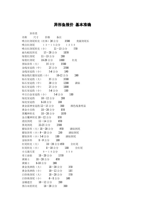 异形鱼报价 基本准确