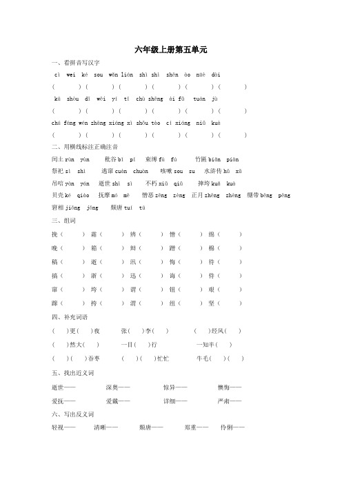 六年级语文上册_第五单元基础知识复习题、