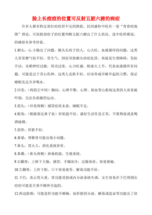 脸上长痘痘的位置可反射五脏六腑的病症