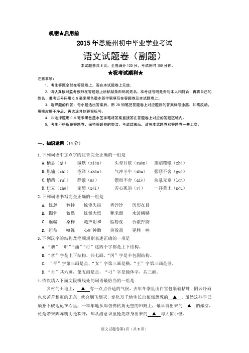 2015年恩施州语文中考副题试题卷