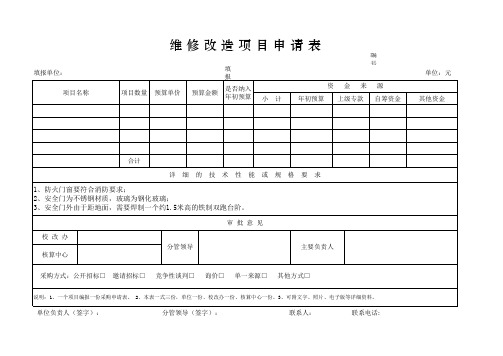 学校维修改造项目申请表样表