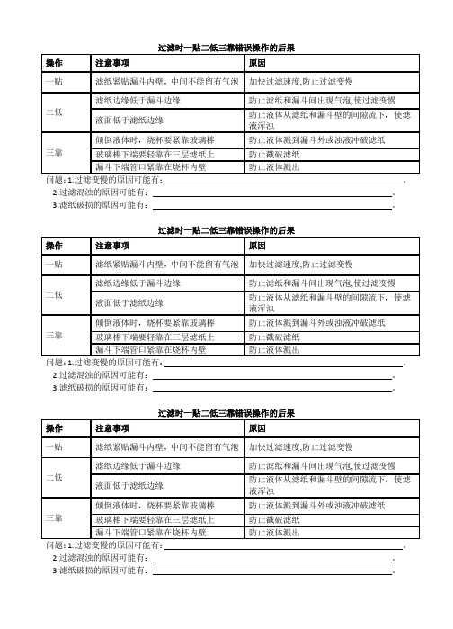 过滤时一贴二低三靠错误操作的后果