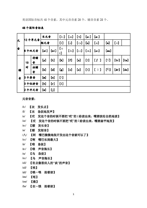 (完整)英语48个音标中文谐音读法大全,推荐文档