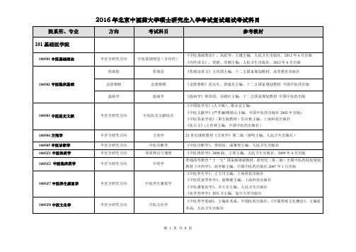 2016年北京中医药大学硕士研究生入学考试复试笔试考试科目