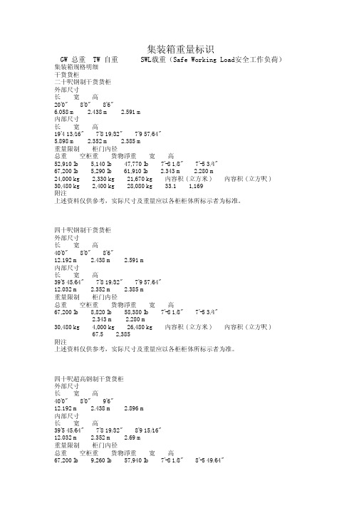 集装箱重量标识（中英文）