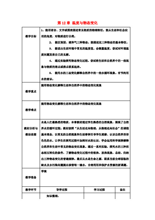 九年级物理 第12章 温度与物态变化复习教案 (新版)沪科版