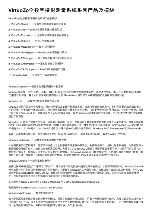 VirtuoZo全数字摄影测量系统系列产品及模块