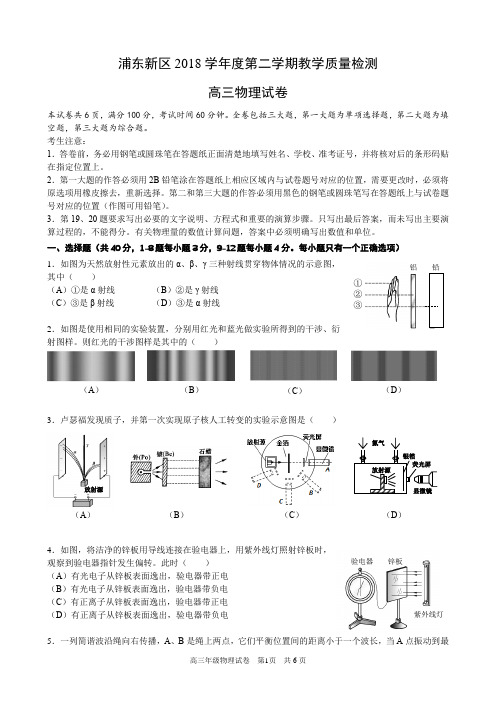 浦东新区2018学年高考模拟-物理批注版