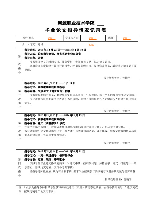 指导情况记录老师填写内容