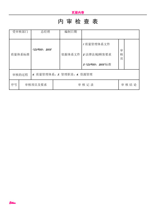 ISO9001内审检查表(范本)