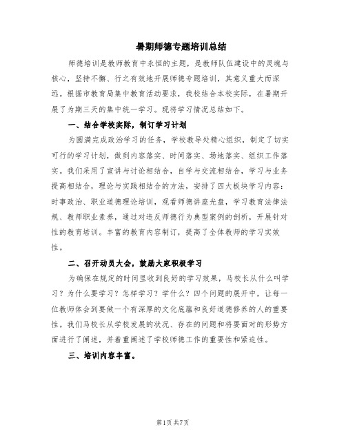 暑期师德专题培训总结(2篇)