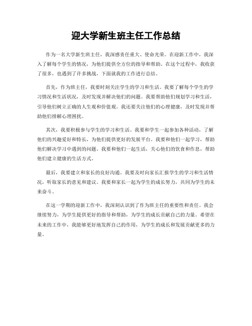 迎大学新生班主任工作总结