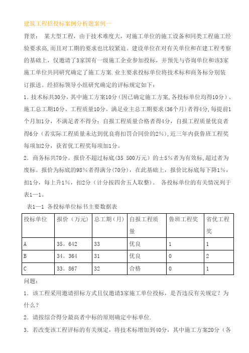 建筑工程招投标案例分析题案例以及相关资料