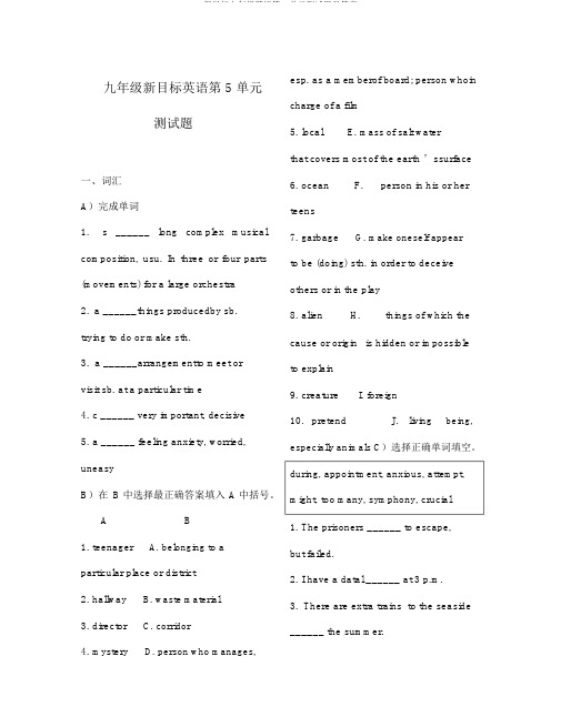 新目标九年级英语第5单元测试题及答案