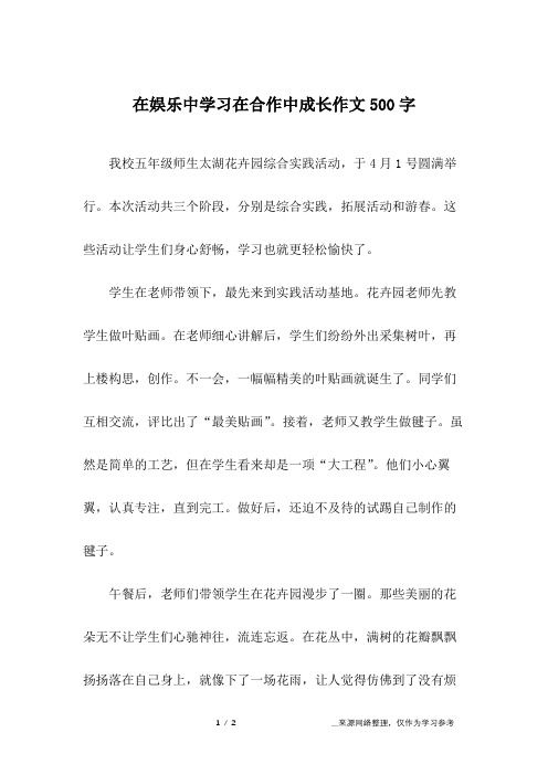 在娱乐中学习在合作中成长作文500字_说明文