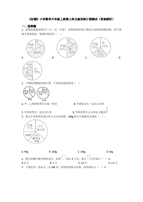 《好题》小学数学六年级上册第七单元扇形统计图测试(答案解析)