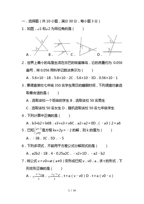 最新七年级下学期期末复习试卷 (含答案)