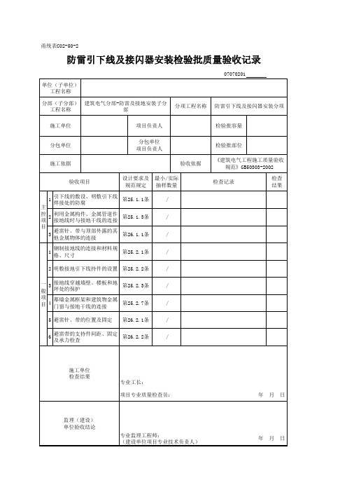 防雷引下线及接闪器安装检验批质量验收记录