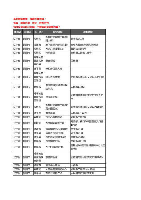 新版辽宁省朝阳市商场企业公司商家户名录单联系方式地址大全42家