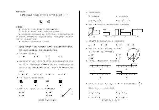 西藏全区2020-2021学年九年级第一学期科目第一次初中学业水平学校模拟考试数学试卷